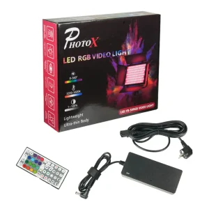 جعبه و آداپتور برق و ریموت کنترل نور LED RGB فوتوکس مدل YB-50RGB