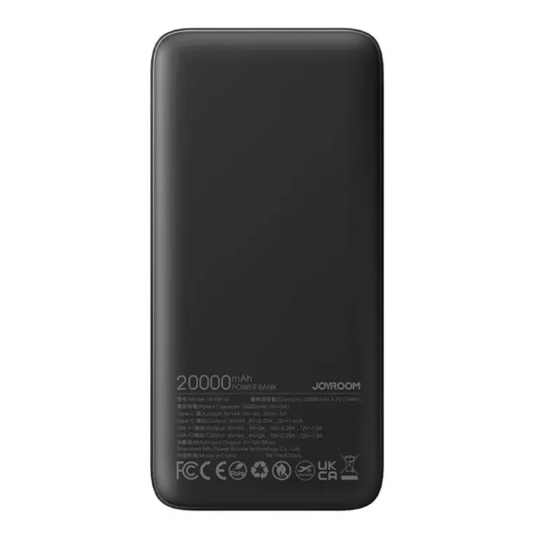 نمای پشتی پاور بانک جوی‌روم مدل JR-PBF16 ظرفیت 20000 میلی‌آمپر‌ساعت