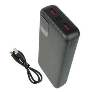 پورت‌های پاور بانک کینگ‌ پاور مدل KPG-211 ظرفیت 20000 میلی‌آمپر‌ساعت به همراه کابل شارژ