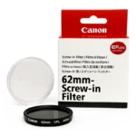 جعبه، محفظه طلقی و فیلتر لنز پلاریزه سایز 62 میلی‌متری Canon