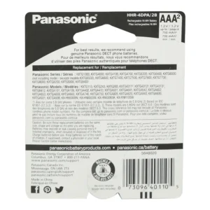 نمای پشتی جعبه باتری نیم‌قلمی شارژی پاناسونیک مدل HHR-4DPA ظرفیت 700 میلی‌آمپرساعت
