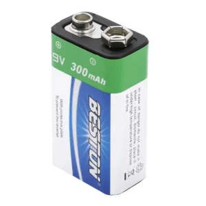 نمای سه‌رخ باتری کتابی 9 ولت شارژی بستون ظرفیت 300 میلی‌آمپرساعت