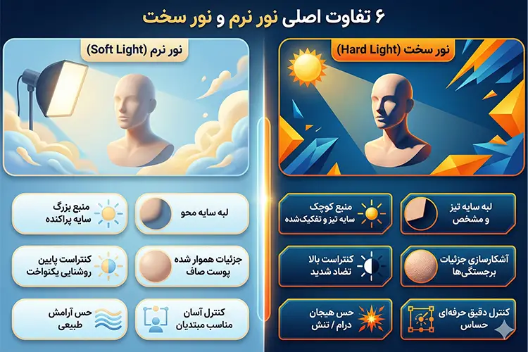 6 تفاوت‌ اصلی نور نرم و نور سخت