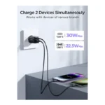 اتصال همزمان آداپتور شارژ 30 وات جوی‌روم مدل JR-TCF08EU به دو دستگاه