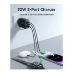 اتصال همزمان آداپتور شارژ 32 وات جوی‌روم مدل JR-TCF10 به سه دستگاه